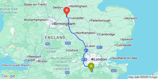 Map: London Gatwick Airport (LGW) to Markfield