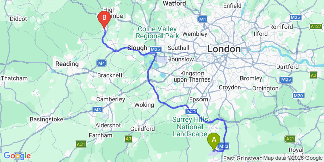 Map: London Gatwick Airport (LGW) to Marlow