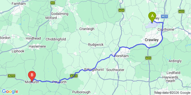 Map: London Gatwick Airport (LGW) to Midhurst