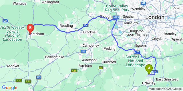 Map: London Gatwick Airport (LGW) to Newbury