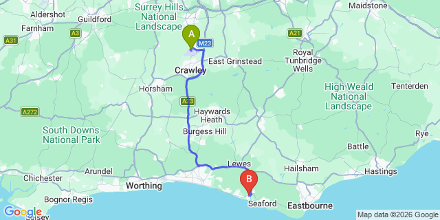 Map: London Gatwick Airport (LGW) to Newhaven