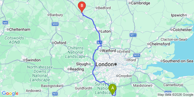 Map: London Gatwick Airport (LGW) to Newport Pagnell