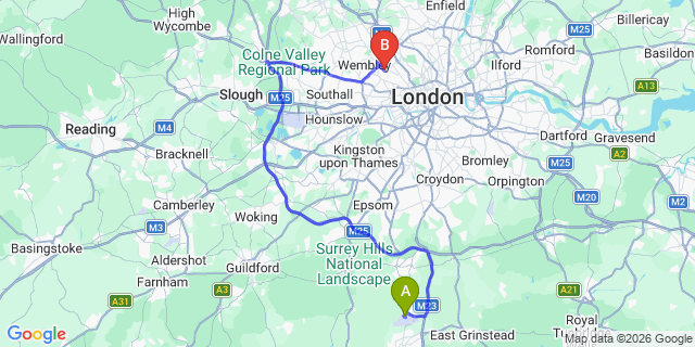 Map: London Gatwick Airport (LGW) to NW10 Wilesden