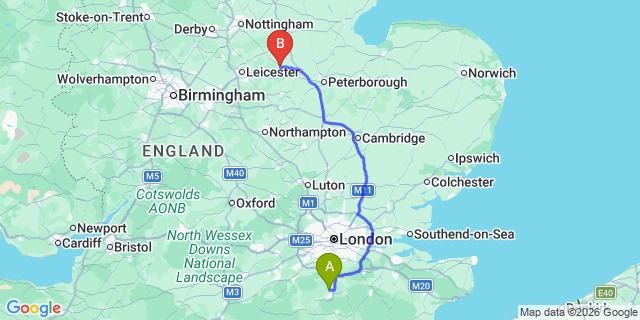 Map: London Gatwick Airport (LGW) to Oakham