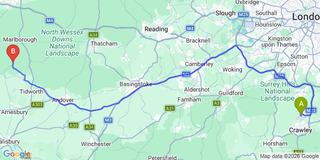 Map: London Gatwick Airport (LGW) to Pewsey