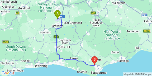 Map: London Gatwick Airport (LGW) to Polegate