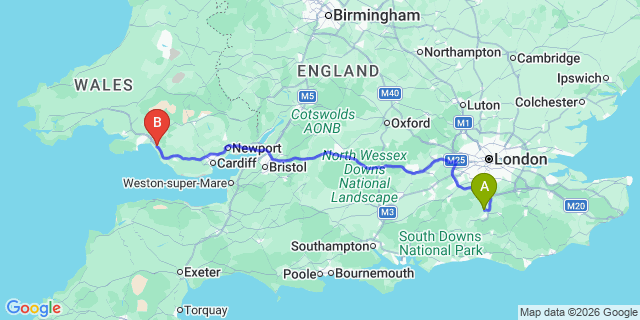 Map: London Gatwick Airport (LGW) to Port Talbot