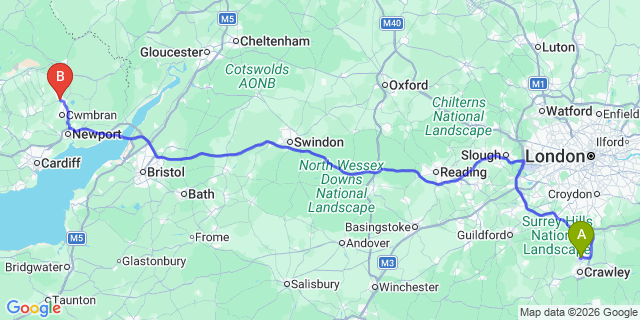 Map: London Gatwick Airport (LGW) to Poutypool