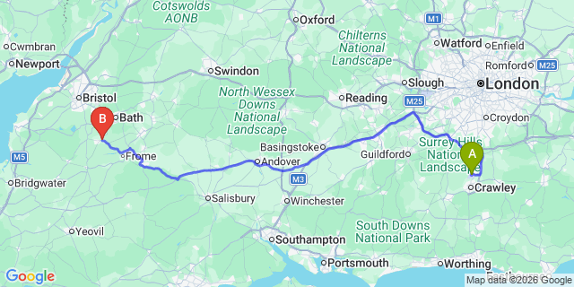 Map: London Gatwick Airport (LGW) to Radstock