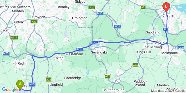Map: London Gatwick Airport (LGW) to Rochester
