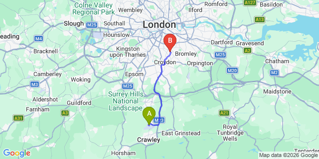 Map: London Gatwick Airport (LGW) to SE20 Anerley