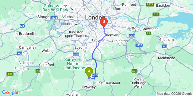 Map: London Gatwick Airport (LGW) to SE23 Forest Hill
