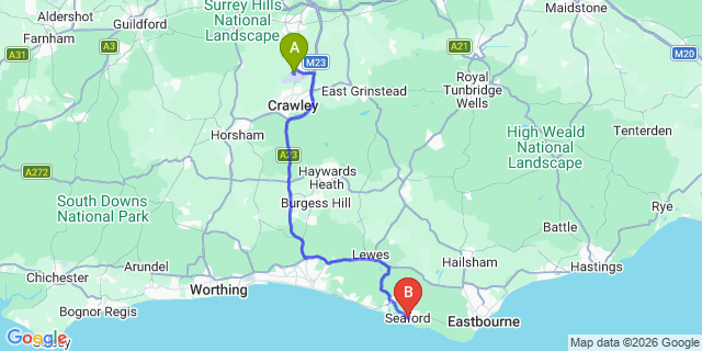 Map: London Gatwick Airport (LGW) to Seaford
