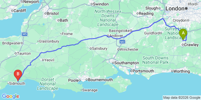 Map: London Gatwick Airport (LGW) to Seaton