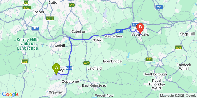 Map: London Gatwick Airport (LGW) to Sevenoaks