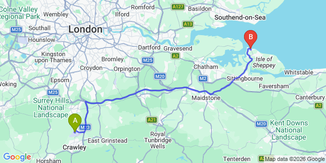 Map: London Gatwick Airport (LGW) to Sheerness