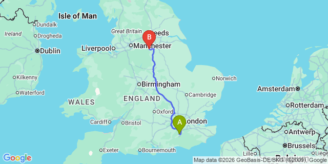 Map: London Gatwick Airport (LGW) to Sheffield