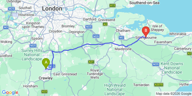 Map: London Gatwick Airport (LGW) to Sittingbourne