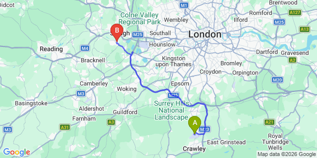 Map: London Gatwick Airport (LGW) to SL4 Windsor