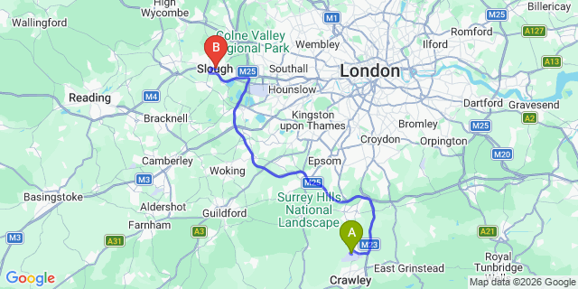 Map: London Gatwick Airport (LGW) to Slough