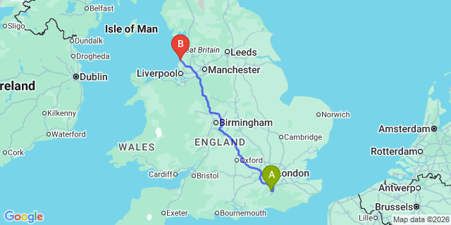Map: London Gatwick Airport (LGW) to Southport