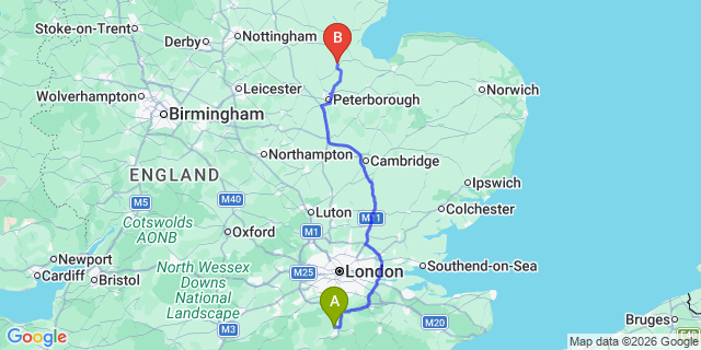 Map: London Gatwick Airport (LGW) to Spalding