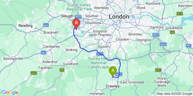 Map: London Gatwick Airport (LGW) to Staines