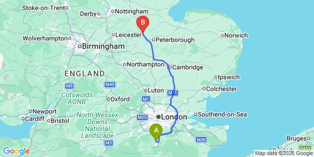 Map: London Gatwick Airport (LGW) to Stamford