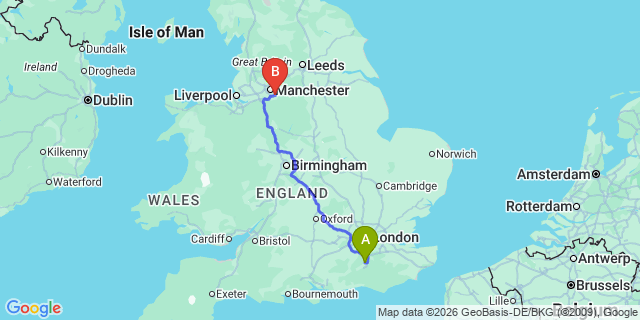Map: London Gatwick Airport (LGW) to Stockport
