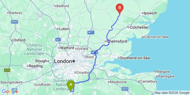 Map: London Gatwick Airport (LGW) to Sudbury