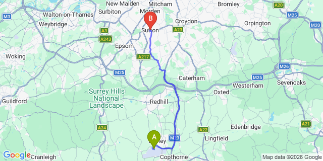 Map: London Gatwick Airport (LGW) to Sutton
