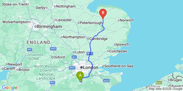Map: London Gatwick Airport (LGW) to Swaffham