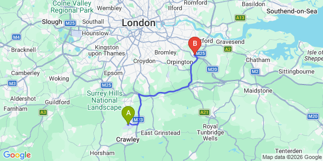 Map: London Gatwick Airport (LGW) to Swanley