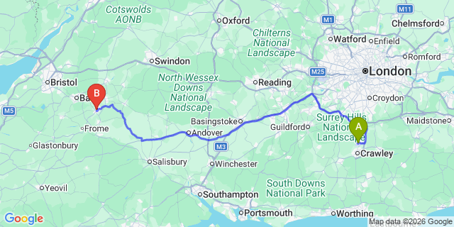 Map: London Gatwick Airport (LGW) to Trowbridge