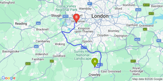 Map: London Gatwick Airport (LGW) to TW4 Hounslow