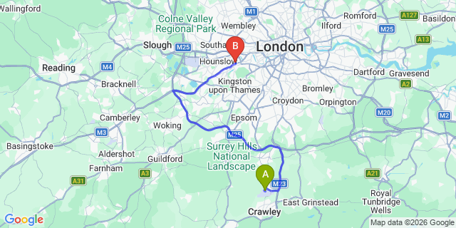 Map: London Gatwick Airport (LGW) to TW9 Richmond