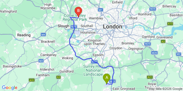 Map: London Gatwick Airport (LGW) to UB10 Uxbridge
