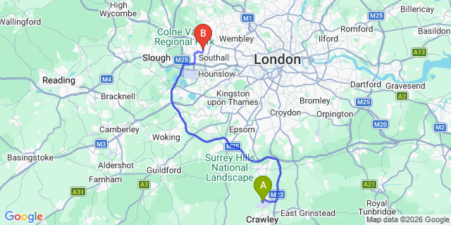Map: London Gatwick Airport (LGW) to UB4 Hayes