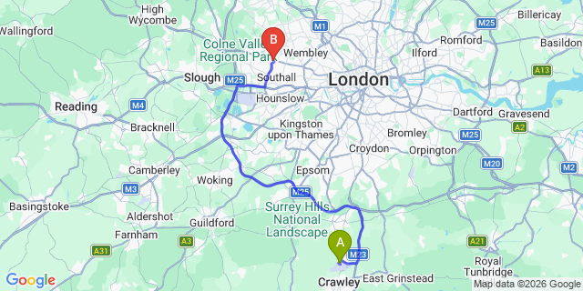 Map: London Gatwick Airport (LGW) to UB5 Northolt