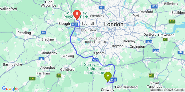 Map: London Gatwick Airport (LGW) to UB8 Uxbridge
