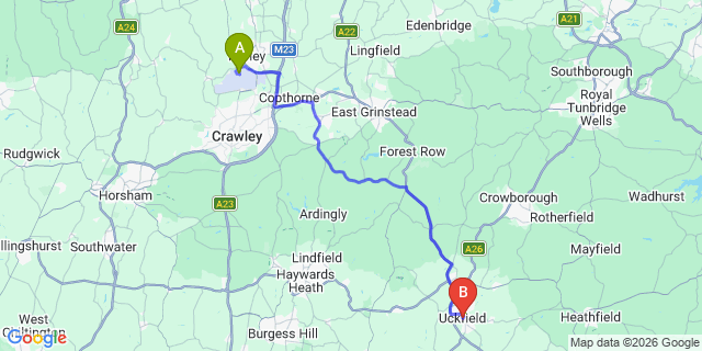 Map: London Gatwick Airport (LGW) to Uckfield