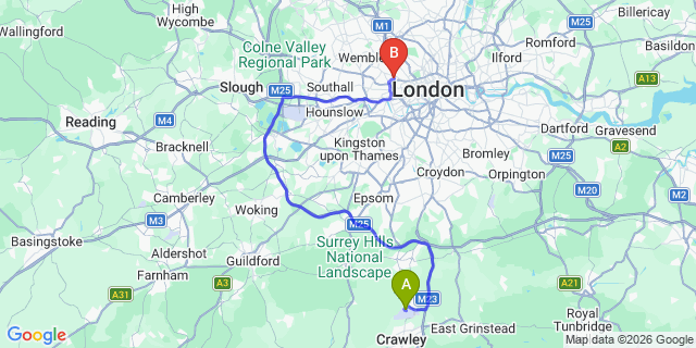 Map: London Gatwick Airport (LGW) to W10 North Kensington