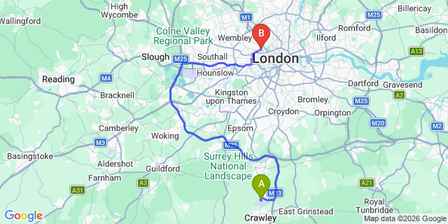 Map: London Gatwick Airport (LGW) to W9 Maida Hill