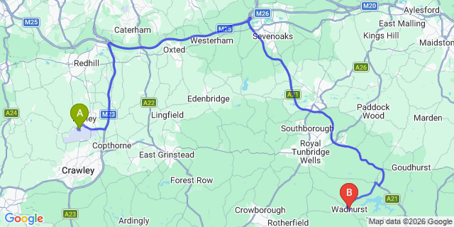 Map: London Gatwick Airport (LGW) to Wadhurst