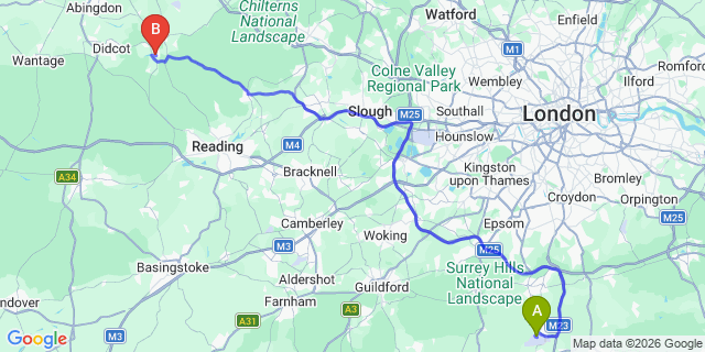 Map: London Gatwick Airport (LGW) to Wallingford