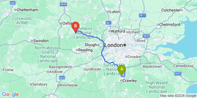 Map: London Gatwick Airport (LGW) to Watlington
