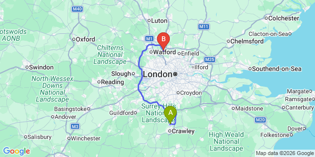 Map: London Gatwick Airport (LGW) to Well End