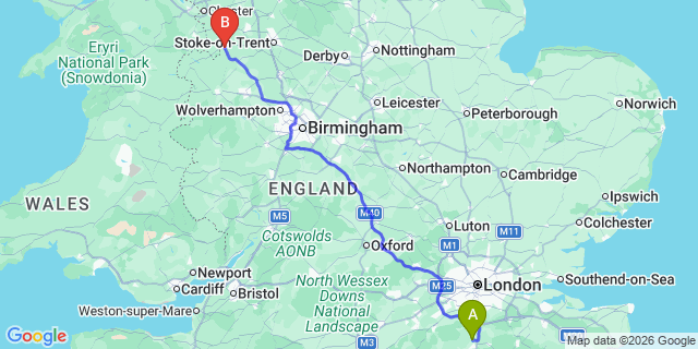 Map: London Gatwick Airport (LGW) to Whitchurch
