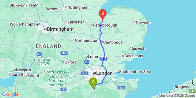 Map: London Gatwick Airport (LGW) to Wisbech