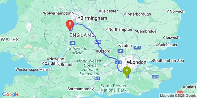 Map: London Gatwick Airport (LGW) to Worcester